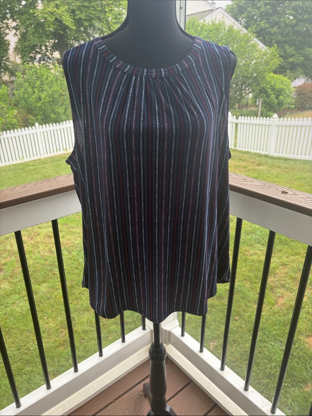 Nine West Navy Sleeveless Striped Camisole with Red & White Accents